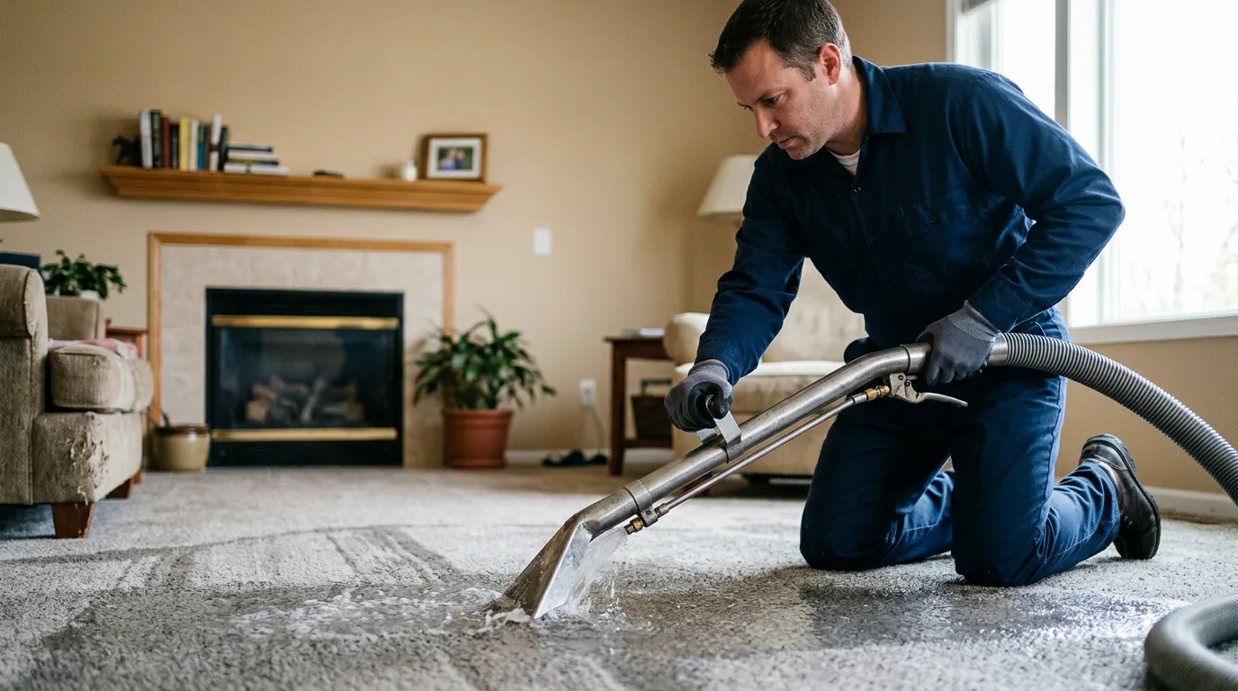 Water damage restoration technician working near Livonia, MI